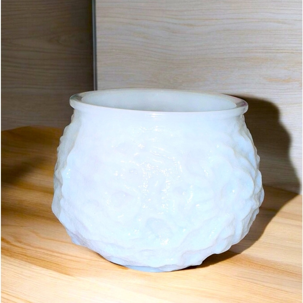 Vintage E.O. Brody Textured Milk Glass Vase Planter